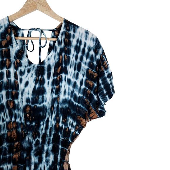 Tiare Womens Maxi Dress Blue Brown Tie Dye  ightweight Cinched Waist Beachy - Picture 2 of 15